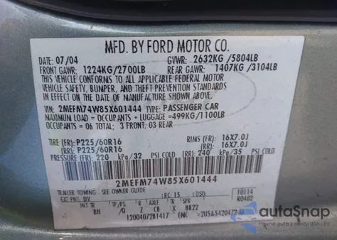 2005 Mercury Grand Marquis Gs from USA, damaged, VIN 2MEFM74W85X601444